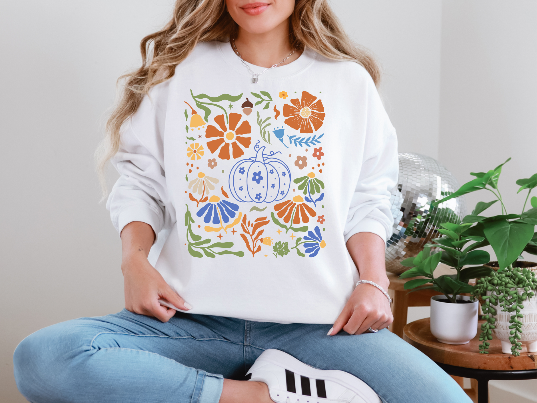Blue Floral Pumpkin Sweatshirt in Two Colors - SwagglyLife Home & Fashion